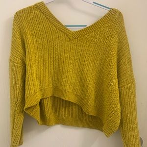 F21 yellow velvet crop sweater